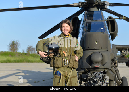 Italian military pilot in Mangusta helicopter cockpit Stock Photo