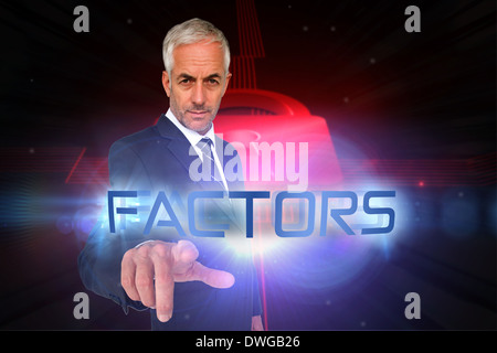 Factors against shiny red lock on black background Stock Photo