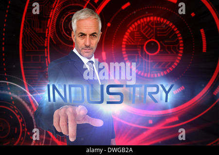 Industry against shiny red circles on black background Stock Photo