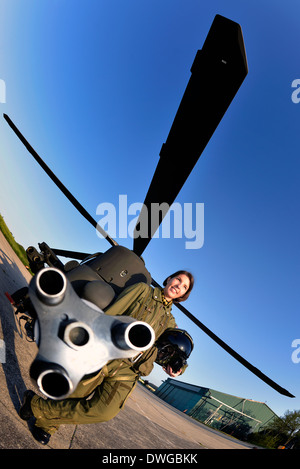 Italian military pilot in Mangusta helicopter cockpit Stock Photo