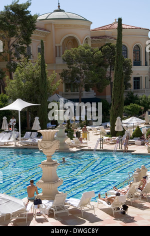 Pool area at the luxurious Bellagio resort on the Strip in Las Vegas, Nevada, USA Stock Photo