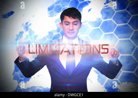 Limitations against glowing swirl on black background Stock Photo