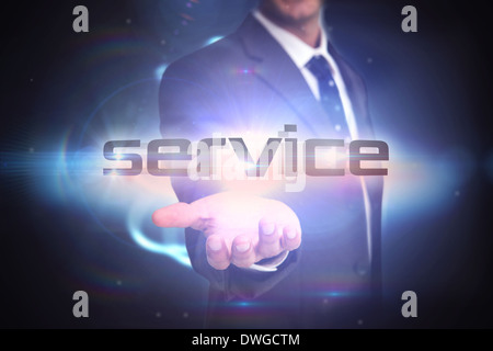 Service against black background with shiny sphere Stock Photo