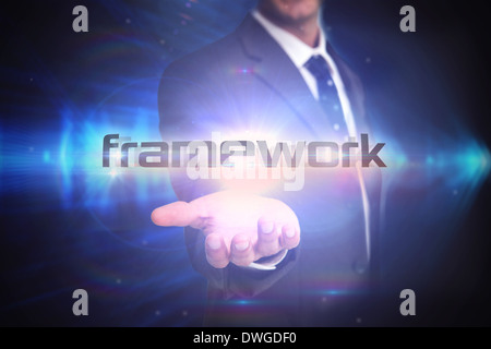 Framework against shiny arrow lines on black background Stock Photo