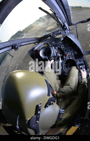 Italian military pilot in Mangusta helicopter cockpit Stock Photo