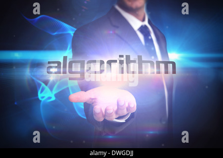 Algorithm against glowing swirl on black background Stock Photo