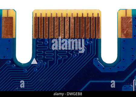 Closeup of a isolated blue printed circuit board Stock Photo