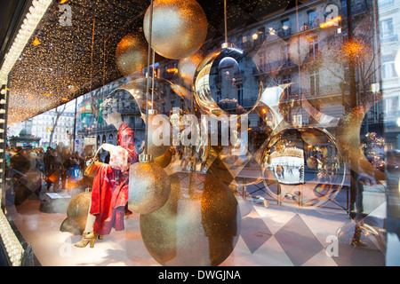 Christmas decorations in the windows of Au Printemps department store, Paris, France Stock Photo