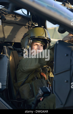 Italian military pilot in Mangusta helicopter cockpit Stock Photo