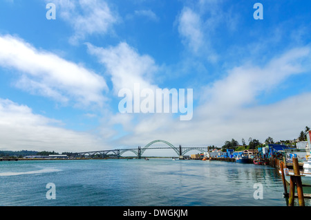 View of Yaquina Bay bridge from the waterfront of Newport, Oregon Stock Photo