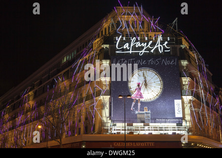 Christmas lights on the exterior of Galeries Lafayette department store, Paris, France Stock Photo