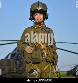 Italian military pilot in Mangusta helicopter cockpit Stock Photo