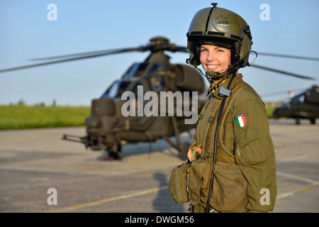 Italian military pilot in Mangusta helicopter cockpit Stock Photo