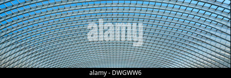 Panoramic abstract architecture background pattern image of curved geometric repetitive glass roof panel shapes in public building in Belgium Europe Stock Photo