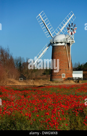 Horsey Windpump on the Horsey Marshes in Norfolk, England Stock Photo