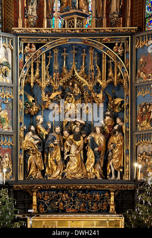 High Altar by Veit Stoss (Dates from 1478) in the Church of St Mary in the Main Square (Rynek Glowny) in the city of Krakow Stock Photo