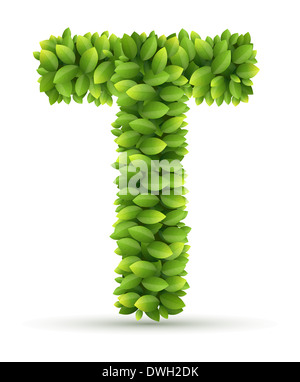 Letter T,  vector alphabet of green leaves Stock Photo