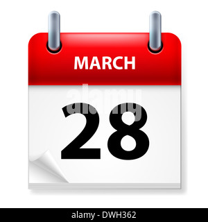 The twenty-eighth March in Calendar icon on white background Stock Photo