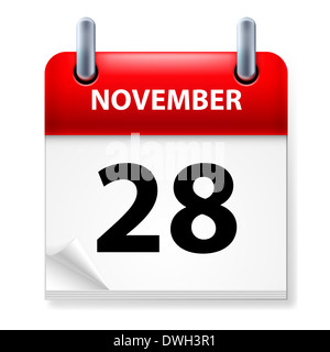 Twenty-eighth November in Calendar icon on white background Stock Photo