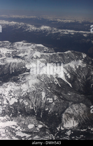 Snow covered Rocky Mountains over Colorado Stock Photo