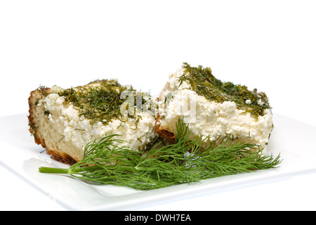 Dill pie with sour cream and cottage cheese Stock Photo