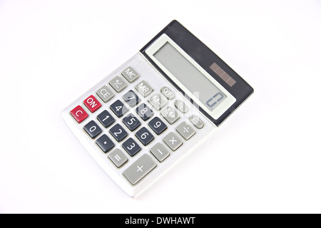 Old Calculator isolated on white background. Stock Photo