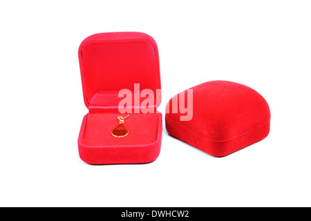 Red jewelry box isolated on white background. Stock Photo