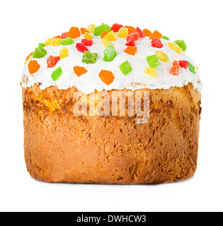 Easter cake with glace icing on white background Stock Photo