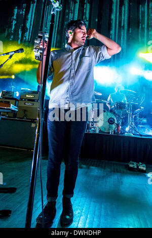 Detroit, Michigan, USA. 8th Mar, 2014. Lead Singer SAMEER GADHIAR of the band Young The Giant performing on the Mind Over Matter Tour at The Fillmore Theatre in Detroit, MI on March 8th 2014 Credit:  Marc Nader/ZUMA Wire/ZUMAPRESS.com/Alamy Live News Stock Photo