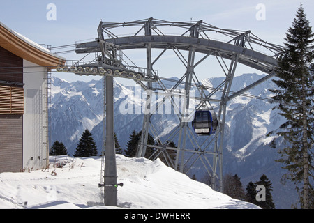 cableway station in Caucasian mountains at winter Stock Photo