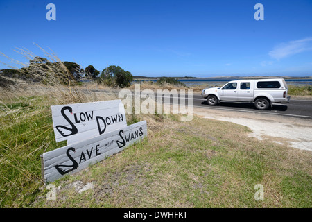 Save our Swans Sign, Kangaroo Island, South Australia, SA, Australia Stock Photo