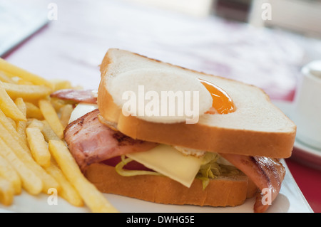 Sandwich with egg french fries Stock Photo