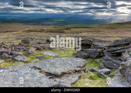 A view from Middle Staple Tor, Dartmoor National Park, Merrivale, West Devon, England, UK, Europe. Stock Photo