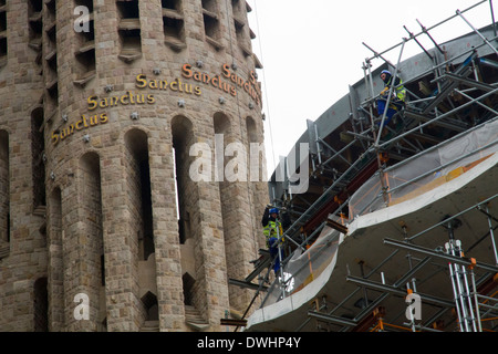 Sagrada Familia towers workers in action Barcelona Catalonia Spain Stock Photo