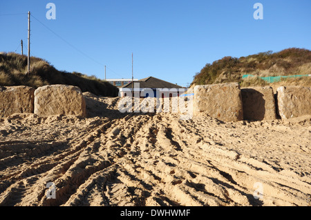 The beach access at Hemsby, on the rapidly eroding east Norfolk coast, England UK. Stock Photo