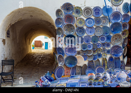 North Africa, Tunisia, Sidi Bou Said. Ceramics souvenir shop. Stock Photo