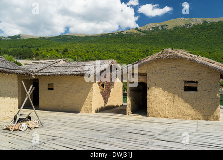 Mud houses in Museum on Water in the Bay of Bones, Ohrid, Macedonia Stock Photo