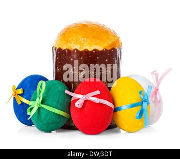 Easter cake and easter eggs isolated Stock Photo