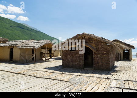 Mud houses - Museum on Water in the Bay of Bones, Ohrid, Macedonia Stock Photo