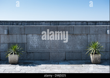 Fogliano Redipuglia, Italy - 9 March 2014: a placard at the WWI memorial built in 1938 Stock Photo