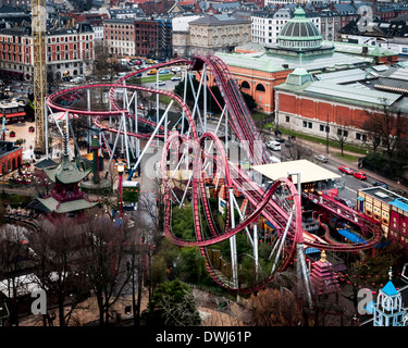 Tivoli Gardens, Copenhagen, Denmark. Architect: Various, 2014. 'The Demon' rollercoaster. Stock Photo