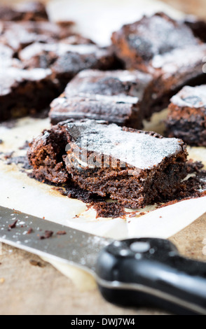 Homemade chocolate brownies cookies.Selective focus on the front brownie Stock Photo