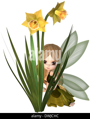 Cute Toon Daffodil Fairy, Hiding Stock Photo