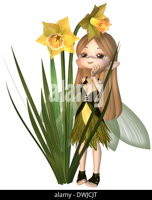 Cute Toon Daffodil Fairy, Standing Stock Photo