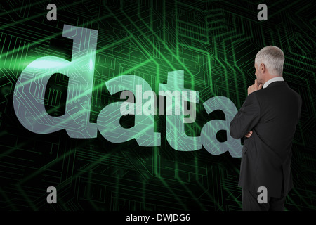 Data against green and black circuit board Stock Photo