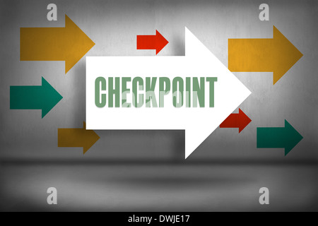 Checkpoint against arrows pointing Stock Photo