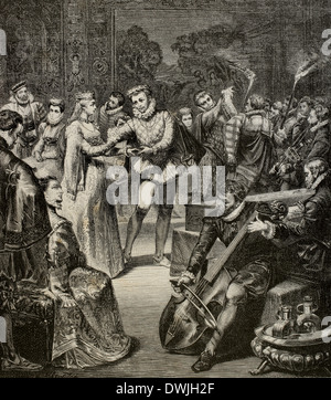 Leopold I (1640-1705). Holy Roman Emperor. Bridal Party of Leopold I and Margaret Theresa of Spain. Engraving. Stock Photo