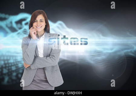 Sites against abstract blue glowing black background Stock Photo