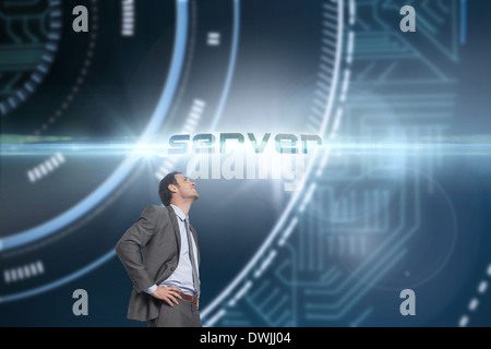 Server against futuristic technological background Stock Photo