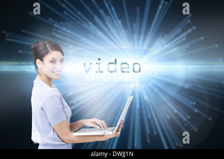 Video against abstract technology background Stock Photo